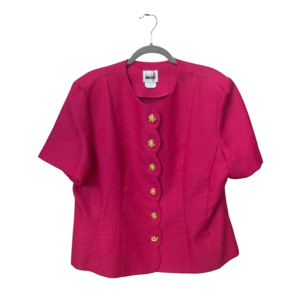 Leslie Fay Dresses Vintage VTG Pink Scalloped Button Up Blazer Top. 18. Plus